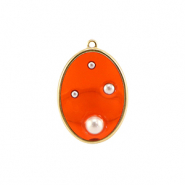 Colgantes de resina óvalo con perlas Dorado-naranja-blanco