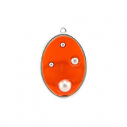 Colgantes de resina óvalo con perlas Plata-naranja-blanco