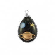 Colgantes de resina óvalo galaxia Plata-azul-dorado-glitter