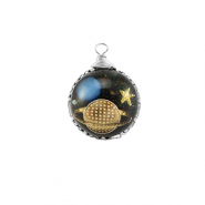 Colgantes de resina redondos galaxia Plata-azul-dorado-glitter