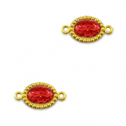 Entrepiezas acero Inox zirc&oacute;n &oacute;valo Dorado-rojo