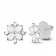 Metal TQ lat&oacute;n pendiente zirconia flor Plateado