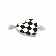 Broches corazón con flecha Plata-negro-blanco