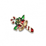 Broches bastón de caramelo con campanas navideñas Dorado-rojo-verde-blanco