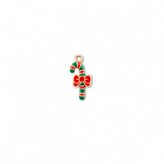 Colgantes met&aacute;licos bast&oacute;n de caramelo navide&ntilde;o Dorado-verde-rojo