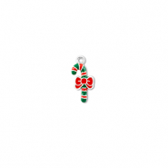 Colgantes met&aacute;licos bast&oacute;n de caramelo navide&ntilde;o Plateado-verde-rojo