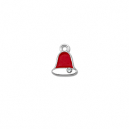 Colgantes met&aacute;licos zirconia campana de navidad Plateado-rojo-blanco
