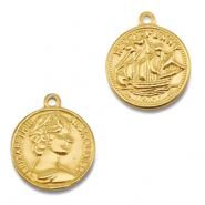 Colgantes Acero Inox moneda con barco/rostro Dorado