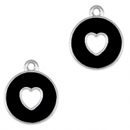 Colgantes metálicos DQ corazón Plata vieja-negro (sin níquel)