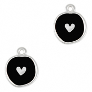 Colgantes metálicos DQ corazón Plata vieja-negro (sin níquel)