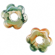 Abalorios de cerámica griega DQ flor Verde claro-naranja