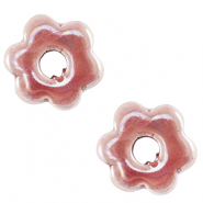 Abalorios de cerámica griega DQ flor Rosa magenta neblina
