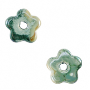 Abalorios de cerámica griega DQ flor Verde ola del mar-marrón