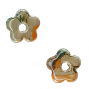 Abalorios de cerámica griega DQ flor Verde claro-naranja