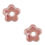 Abalorios de cerámica griega DQ flor Rosa magenta neblina