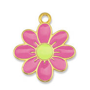 Colgantes metálicos DQ flor Rosa-Amarillo limón-Dorado (sin níquel)