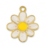 Colgantes metálicos DQ flor Blanco nacar-Amarillo-Dorado (sin níquel)