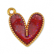 Colgantes met&aacute;licos DQ coraz&oacute;n Glitter Rojo-Dorado (sin n&iacute;quel)