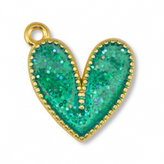 Colgantes met&aacute;licos DQ coraz&oacute;n Glitter Turquesa-Dorado (sin n&iacute;quel)