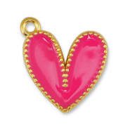 Colgantes met&aacute;licos DQ coraz&oacute;n Fucsia-Dorado (sin n&iacute;quel)