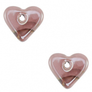 Abalorios de cerámica griega DQ corazón Rosa-marrón
