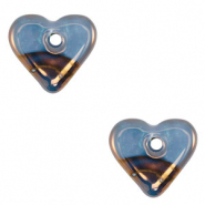 Abalorios de cerámica griega DQ corazón Azul-bronce