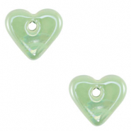 Abalorios de cerámica griega DQ corazón Verde claro