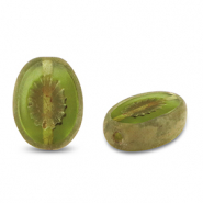 Abalorios Checos TBC kiwi 14x10mm Transparente verde oliva-marrón