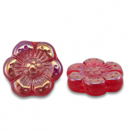 Abalorios Checos boho flower 14mm Transparente rojo-cubierta AB