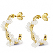 Pendientes Acero Inox con imitación de perlas Dorado