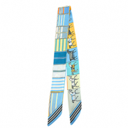 Bandana Pañuelo con caballo/líneas rectas Azul claro-beige-amarillo