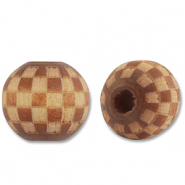 Abalorios de madera redondos 10mm con patrón Marrón-natural