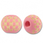 Abalorios de madera redondos 10mm con patrón Rosado-natural