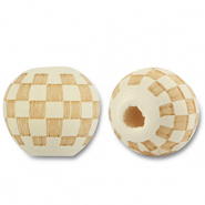 Abalorios de madera redondos 10mm con patrón Blancuzco-natural