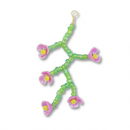 Colgantes de abalorios de cristal flor Verde transparente-lila AB-amarillo