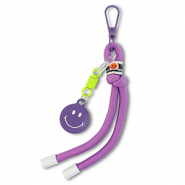 Llavero Smiley con cuerda P&uacute;rpura-amarillo ne&oacute;n-blanco