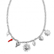 Cadenas Acero Inox con colgante verano Plateado-rojo-blanco
