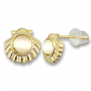 Metal TQ latón pendiente concha con perla Dorado-gris claro