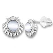 Metal TQ latón pendiente concha con perla Plateado-gris claro