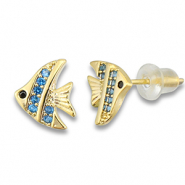 Metal TQ latón pendiente pez Dorado-azul claro