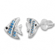 Metal TQ latón pendiente pez Plateado-azul claro