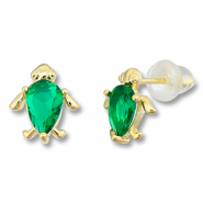 Metal TQ latón pendiente tortuga Dorado-verde