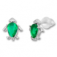Metal TQ latón pendiente tortuga Plateado-verde