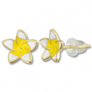Metal TQ latón pendiente flor Dorado-amarillo-blanco