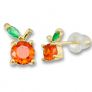 Metal TQ latón pendiente manzana Dorado-naranja cálido-verde