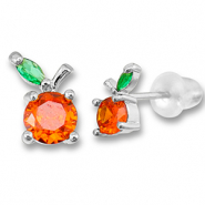 Metal TQ latón pendiente manzana Plateado-naranja cálido-verde