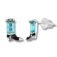 Metal TQ latón pendiente bota vaqueras Plateado-azul claro