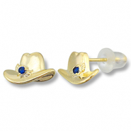 Metal TQ latón pendiente sombrero vaquero Dorado-azul oscuro