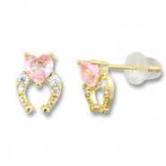 Metal TQ latón pendiente herradura con corazón Dorado-rosa claro