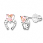 Metal TQ latón pendiente herradura con corazón Plateado-rosa claro